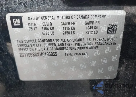 2017 Chevrolet Impala 1Lt z USA, uszkodzony, nr VIN 2G1105S3XH9196855